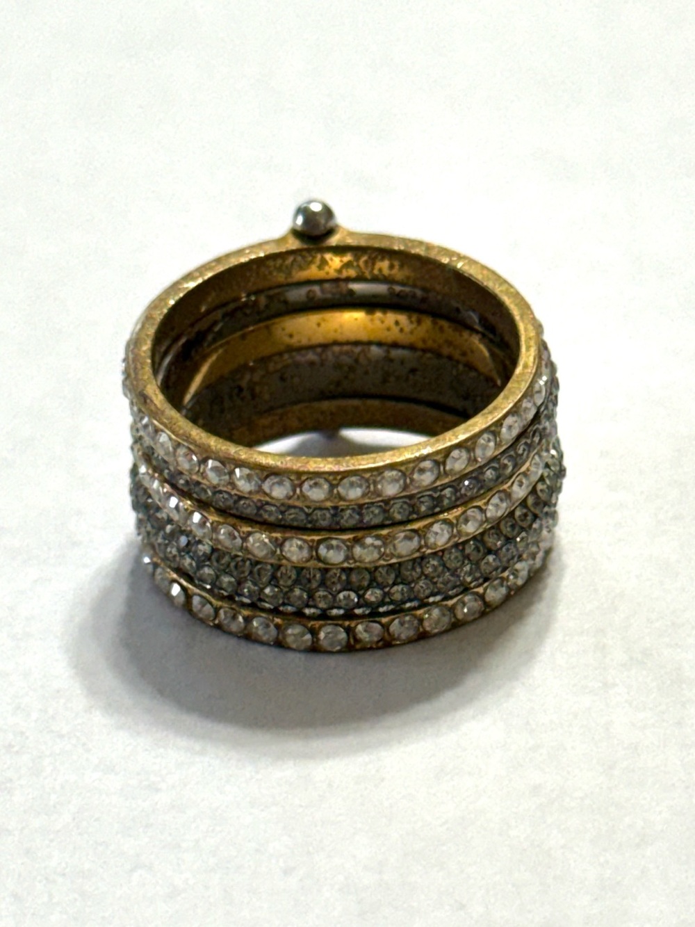 Gold & Silver Tone Crystal Stackable Band Ring Size 7.5